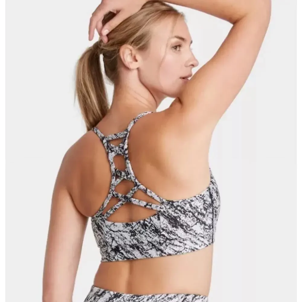 All in Motion Sports Bra Women’s Large Black Gray Marbled Medium Support
